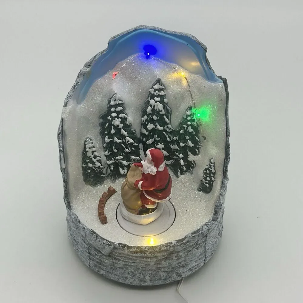 Animated Musical Santa Lighted Christmas Scene w Trees Motion LED Holiday Decor